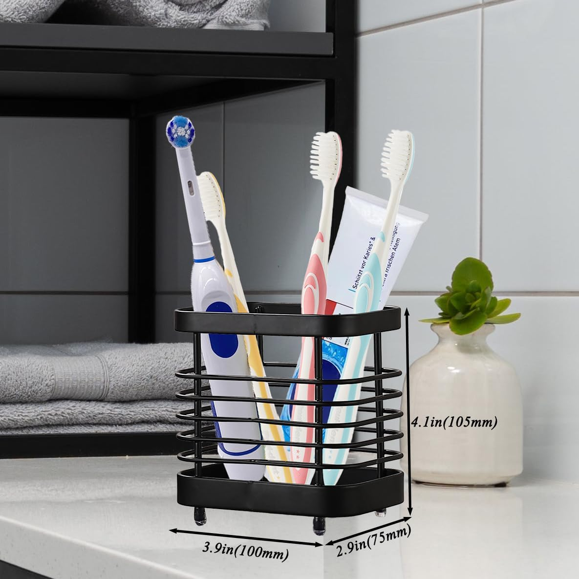 Utensil Holder Kitchen Countertop Organizer, Cutlery Drainer Sink Caddy Dish Drying Rack, Cabinet Silverware Storage Organiser, Stainless Steel, Black(4 In)