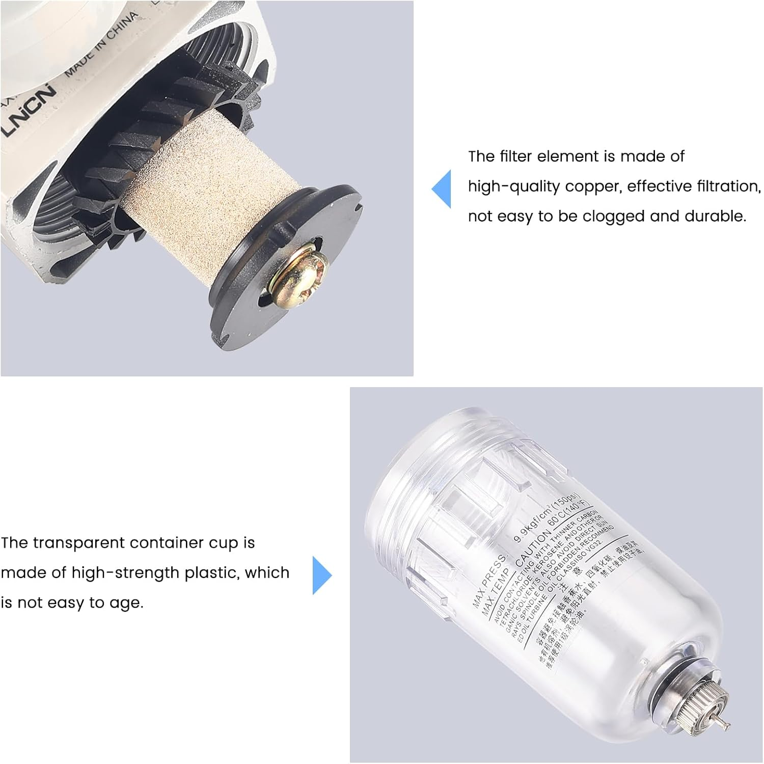 ZHONG an 1/4 Inch NPT Air Filter Pressure Regulator, Water Separator Compressed Air Pressure Regulator for Compressor image number 5