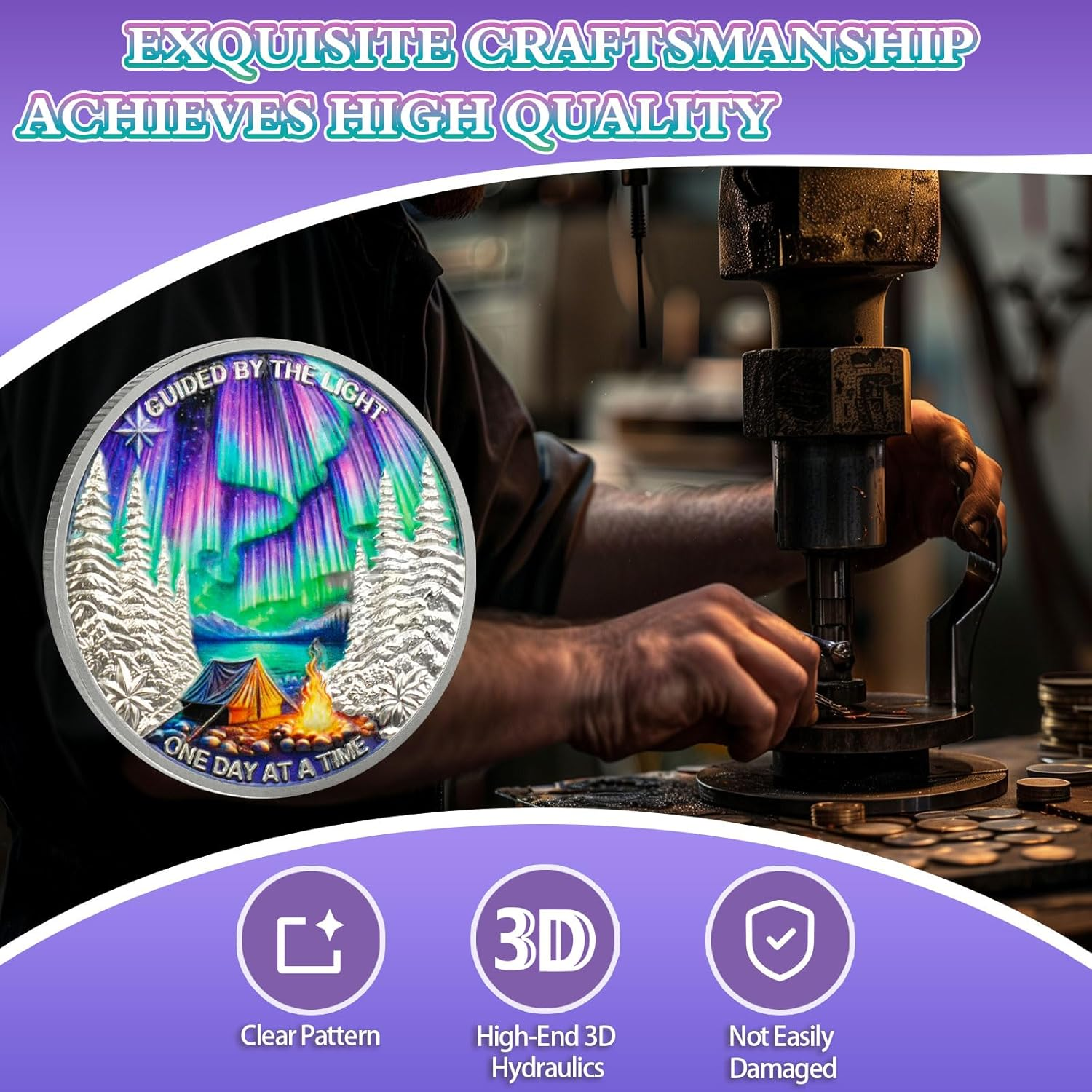 YRCKUDZKG Guided by Northern Lights 2 Year Sobriety Coin - One Day at a Time AA Coin, Alcohol Free Two Year Recovery Chip with Token Capsule, Sobriety Gifts for Men Women image number 5