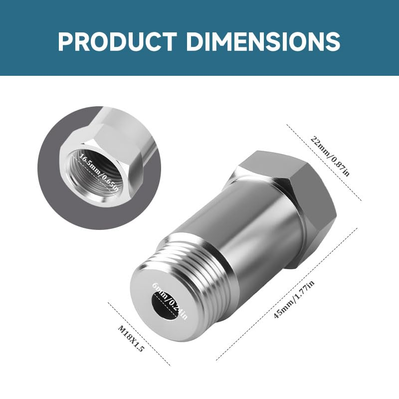 2Pcs O2 Sensor Spacer Adapter, Universal 45Mm M18*1.5 Anti-Fault Code Extension, Universal O2 Oxygen Sensor Spacer Extender Isolator for Exhaust System Repair Replacement Accessory image number 1