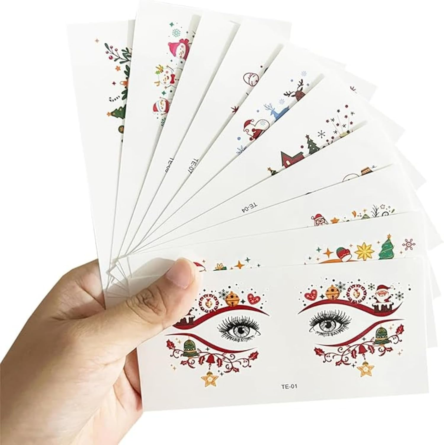 Itadaku 10 PCS Christmas Colored Eyeliner Tattoo Stickers, Temporary Eye Tattoos with Santa, Elk, Snowman & Tree Designs, Festive Makeup for Women, Ideal for Holiday Costume Parties & Decorations