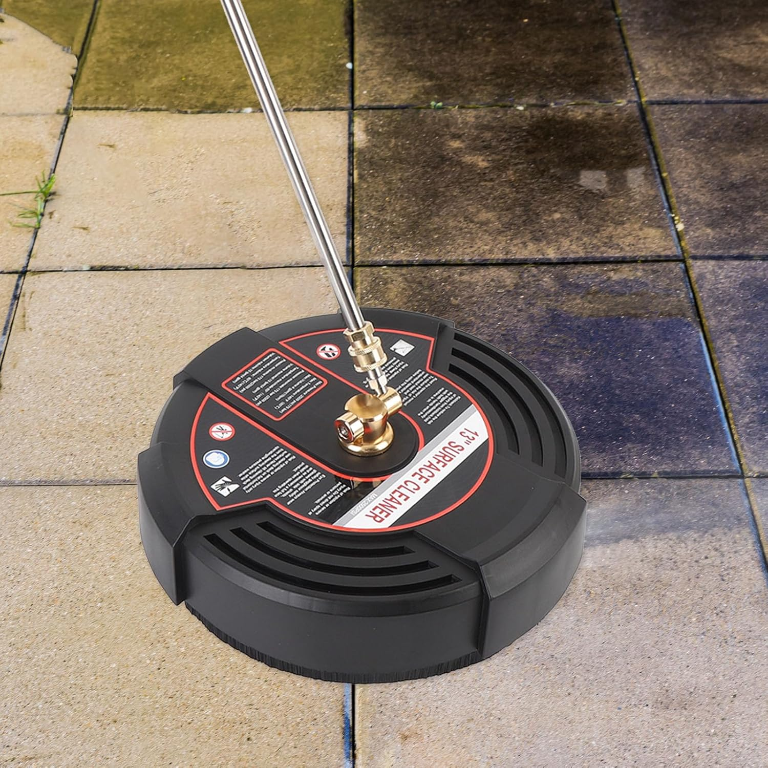 13 Inch Pressure Washer Surfaces Cleaner, 2500PSI Stainless Steel Surfaces Cleaner with 1/4 Inch Quick Connect and 2 Extension Wands Power Washer Attachment for Concrete, Driveway