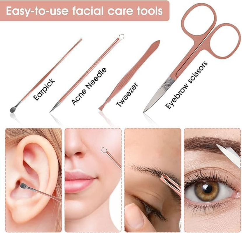 Miners2000 Nail Clippers and Beauty Tool Portable Set, Rose Gold Martensitic Stainless Steel Manicure Set 12 in 1, with Pink Leather Bag, Suitable for Home, Workplace, Outdoor Travel, Gift Giving, Beauty Salon