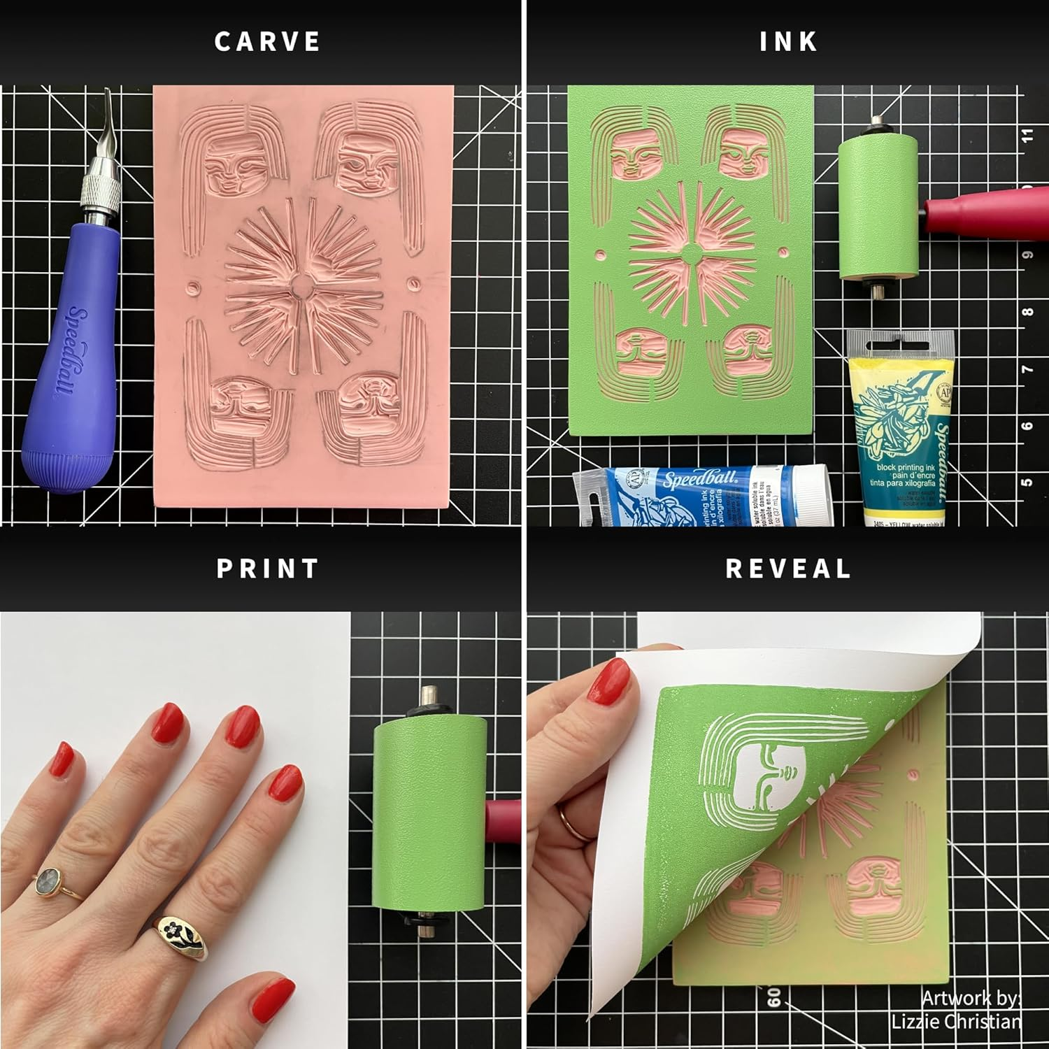 Speedball Block Printing Ink 4-Pieces Set, Multicolour - Quality Inks for Stunning Prints, Easy to Use, Water-Soluble - Ideal for Various Surface Artwork Creation image number 5