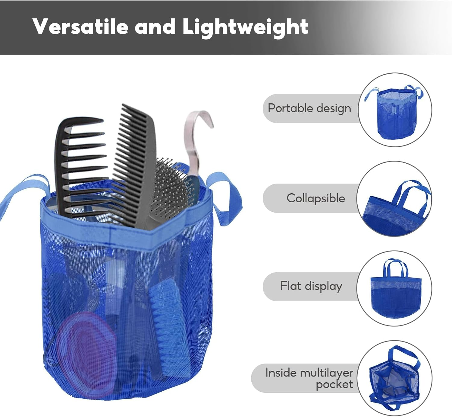 Horse Grooming Tool Storage Bag - Breathable Waterproof Mesh for Horse Care Accessories (Sapphire Blue) image number 3