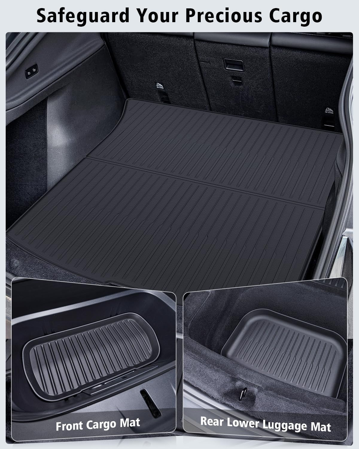 Ixtra 2025 2026 New RHD Floor Mats for Tesla Model Y Juniper 5-Seater, All Weather Anti-Slip TPE Waterproof Front & Rear Trunk Mats Cargo Liners Accessories, Set of 6 (6 Pcs) image number 3