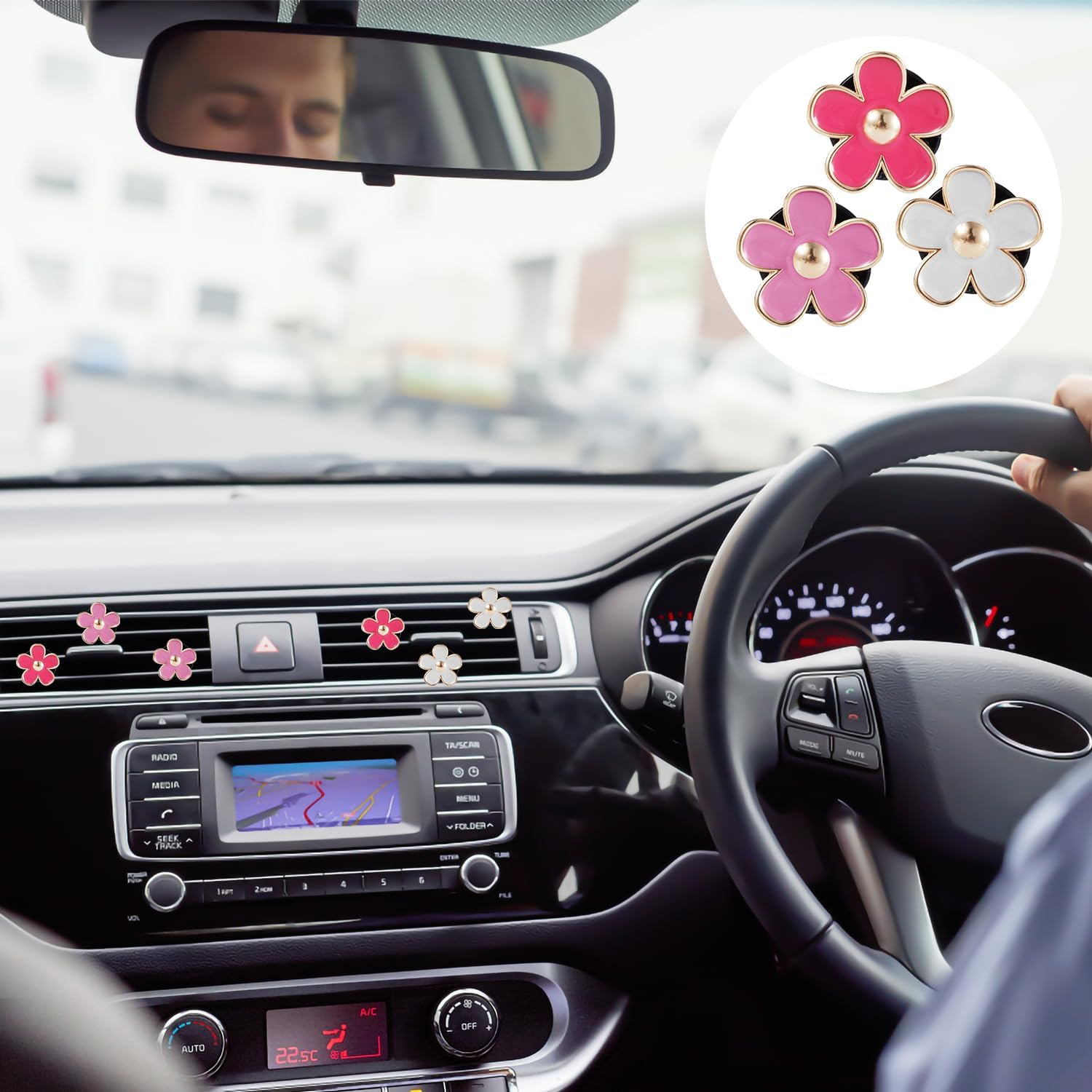 6Pcs Flower Air Freshener Vent Clips, Cute Daisy Air Conditioning Outlet Clip Girly Women Car Accessories Flowers Car Essentials Decorations (Multicolored) image number 3
