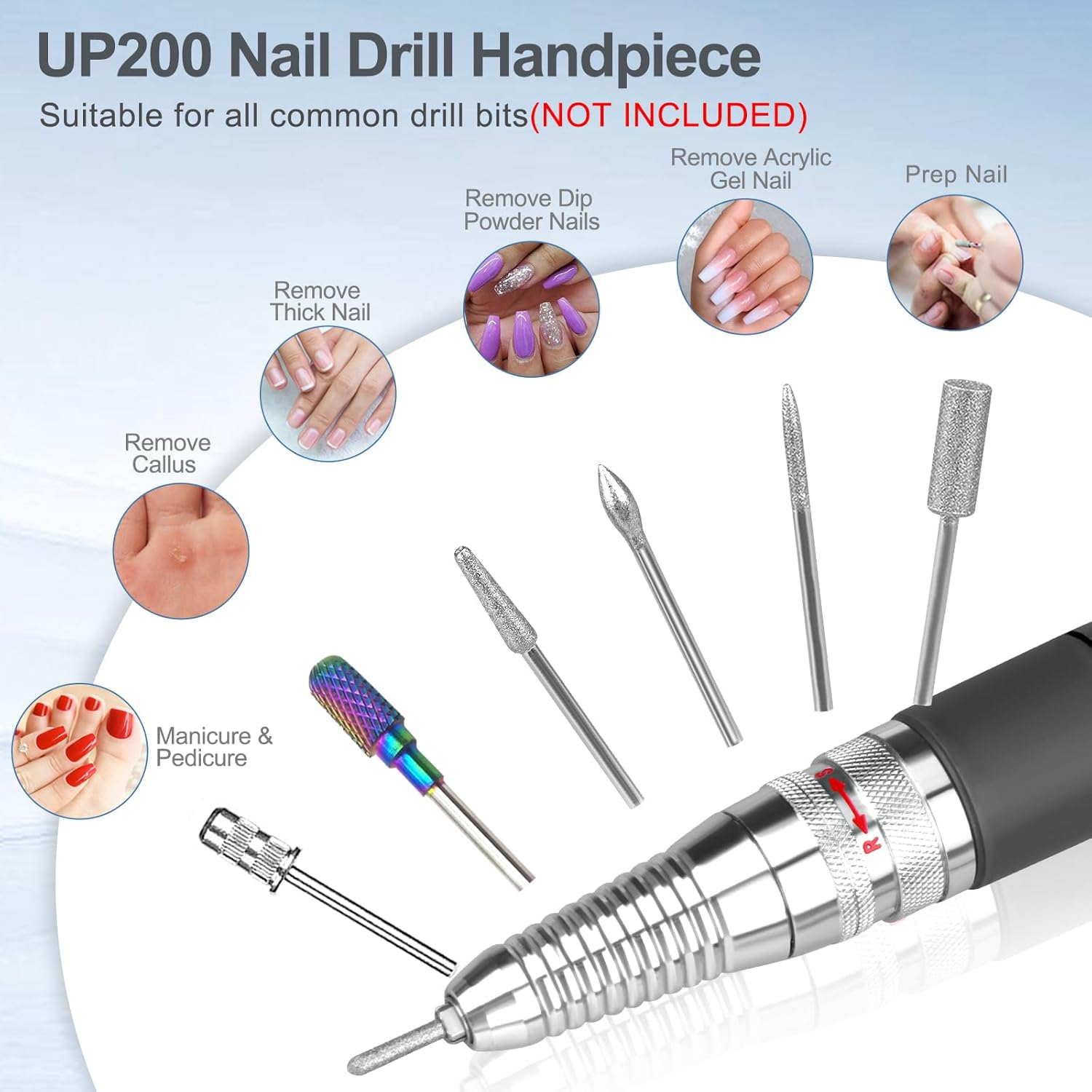 Nail Drill Handpiece for UP200 Machine, Homove 35000RPM Professional Electric Nail File Handle Replacement 3 Pins, Low Noise and Comfortable (Only Handpiece)