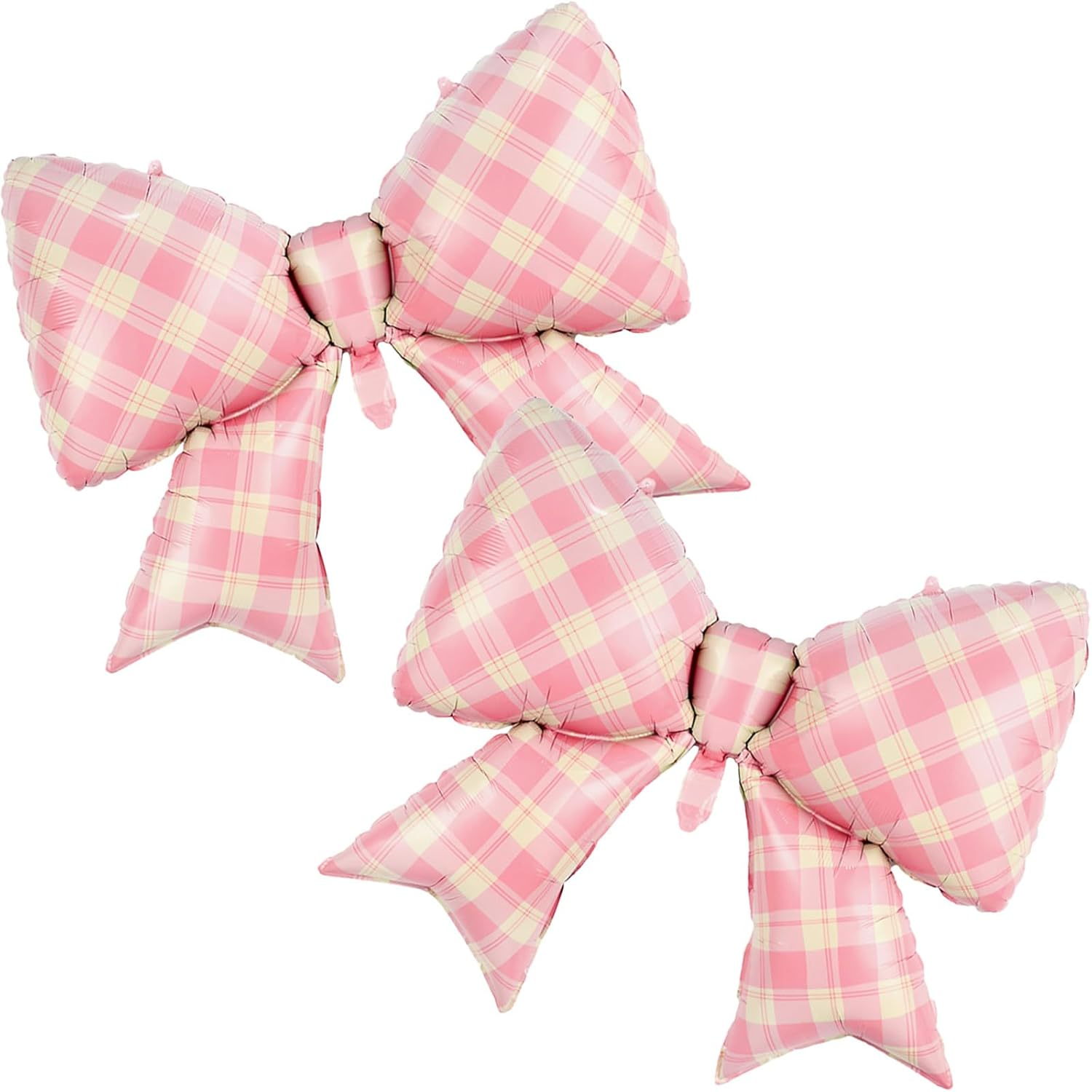 38 Inch Large Pink Plaid Bow Foil Balloons,Giant Matte Pink Bowknot Mylar Helium Balloon for Girl Women Birthday Decorations,Baby Shower Bride Engagement Wedding Decor Bachelorette Party Supplie 2 Pcs image number 2