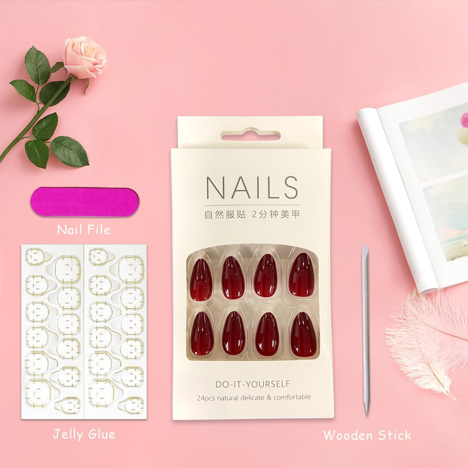 24 PCS Press on Nails Short False Nails Acrylic Nail Design Nails Full Cover Glue on Nails Stick on Nails for Women Girls Manicure Art Decorations (Nails1)