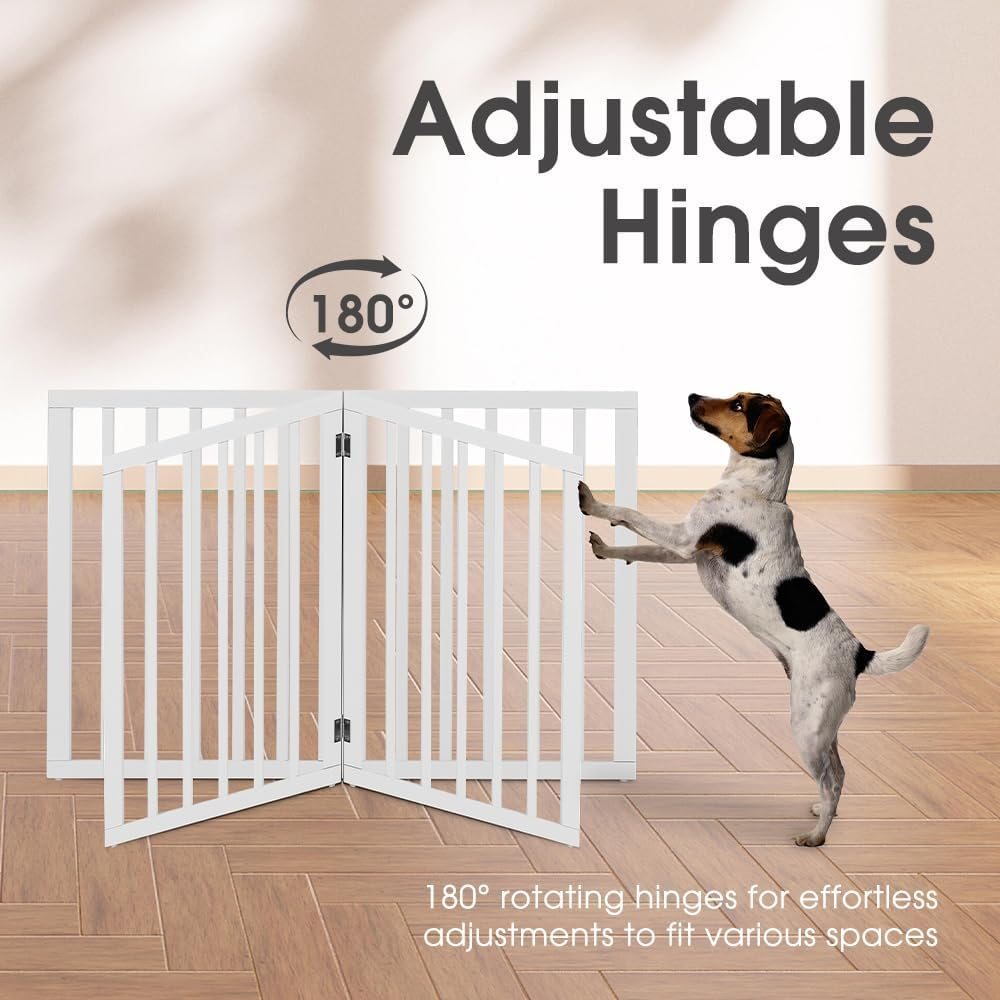 Petzly Foldable Dog Gate, Freestanding Pet Gate for Puppy Small Dogs and Cats, Dog Fence for House Stairs Doorway Bedrooms, No Drill Pet Barrier Indoor/Outdoor, 4 Panels Fence, White - 188CM X 61CM image number 7