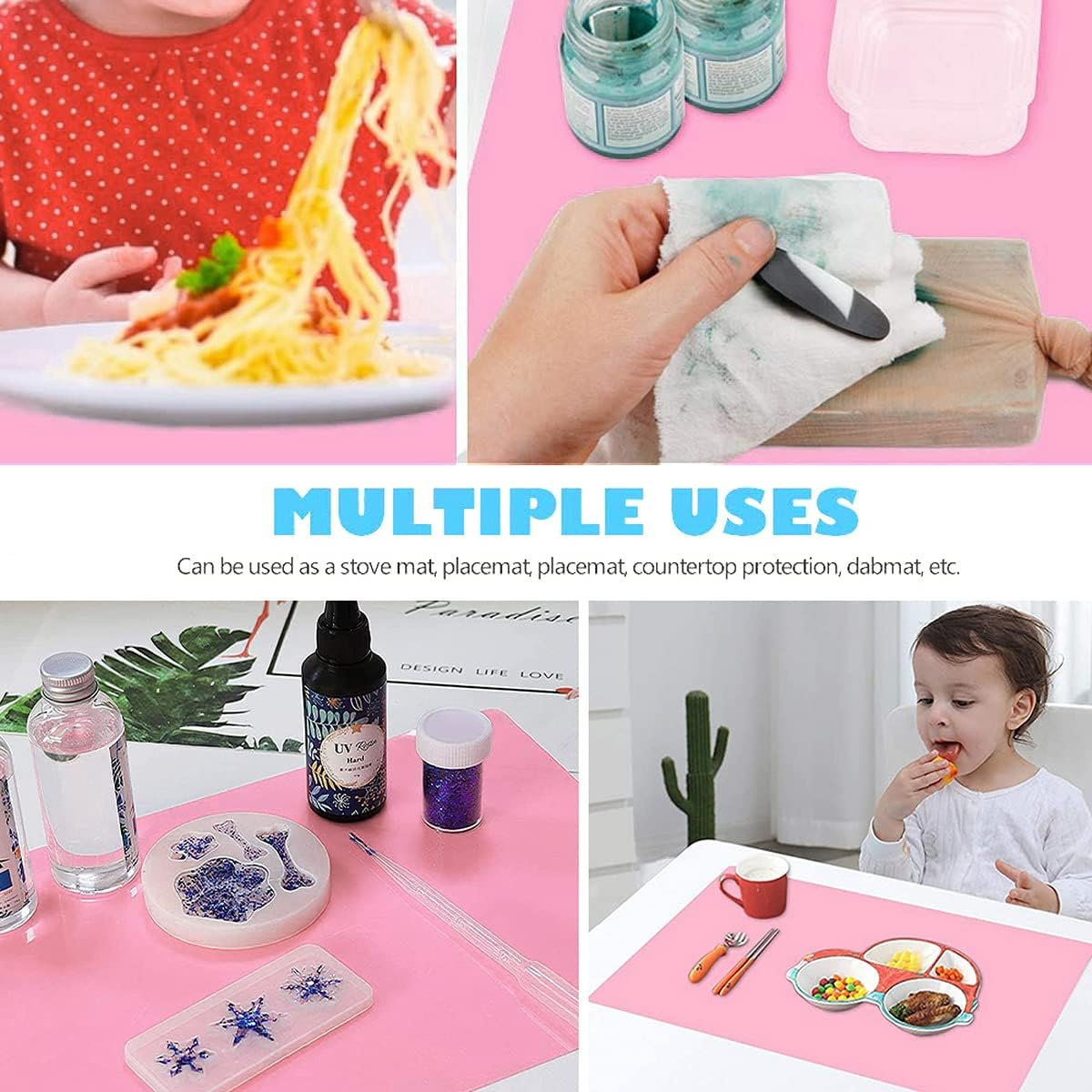 A3 Extra Large Silicone Sheet for Crafts Jewelry Casting Molds Mat, Premium Silicone Placemat, Multipurpose Mat, Nonstick Nonskid Heat-Resistant(15.7 X 11.7 Inches) (Pink)