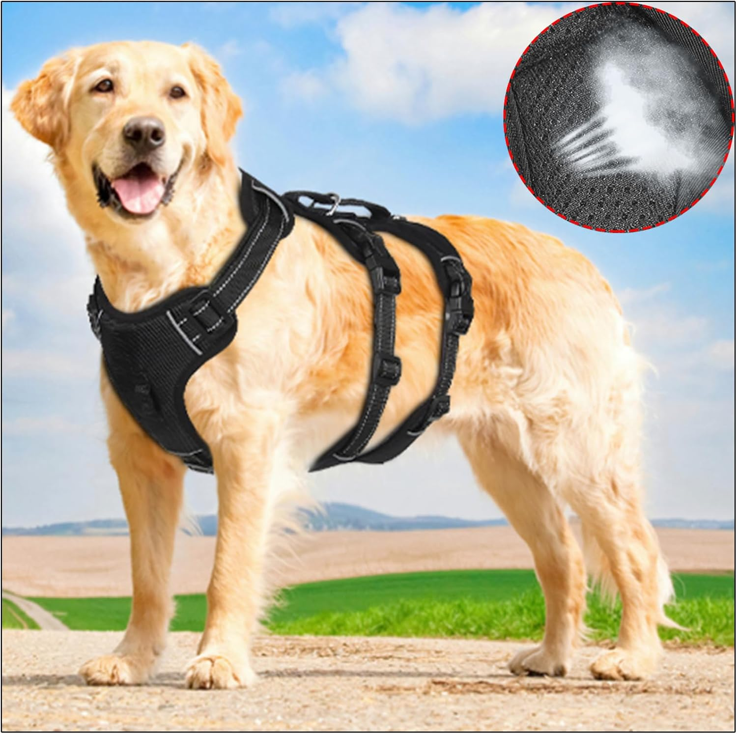 Reflective Dog Harness, Dog Harness, Medium Dogs, No-Pull Dog Harness, Breathable, for Large, Medium, Small Dogs for Daily Walking, to Prevent Dogs Running around (56-69 Cm) image number 2