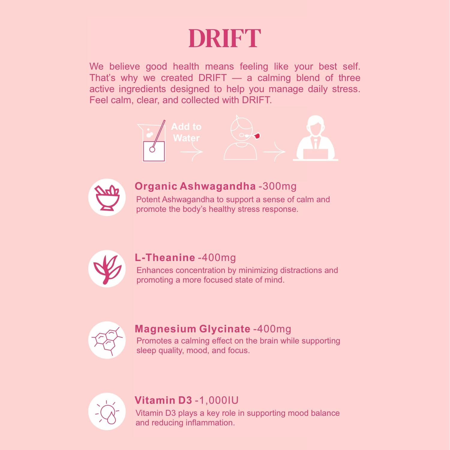 Drift Super Calm Relax Sleep Drink, Magnesium Glycinate, Ashwagandha, L-Theanine, D3, 60 Serves by Glowbelly image number 3