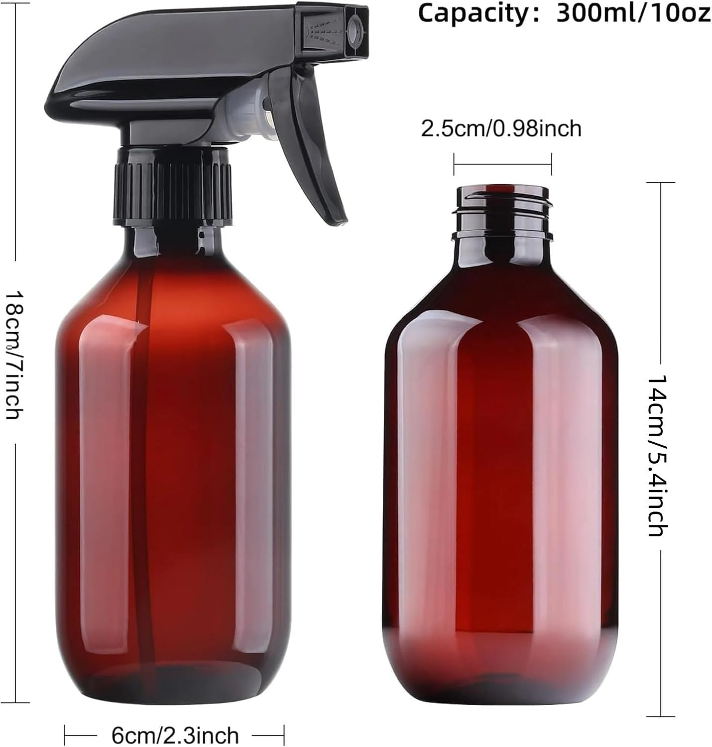 3 Pack Spray Bottles Water Spray Bottle for Plant 10 Oz/300 Ml Plastic Refillable Containers Fine Mist Small Spray Bottle with Adjustable Nozzle for Hair Cooking Cleaning (Clear/Brown/Green)