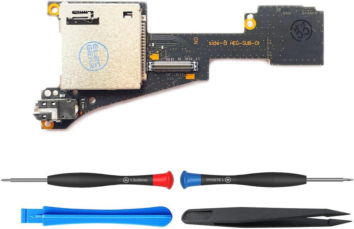 Elecgear Game and Micro SD Card Reader Replacement for Switch OLED HEG-001, Game Card & TF Memory Card Adapter Slot PCB Module with 3.5Mm Audio Jack, Repair Part Tool Kit Included