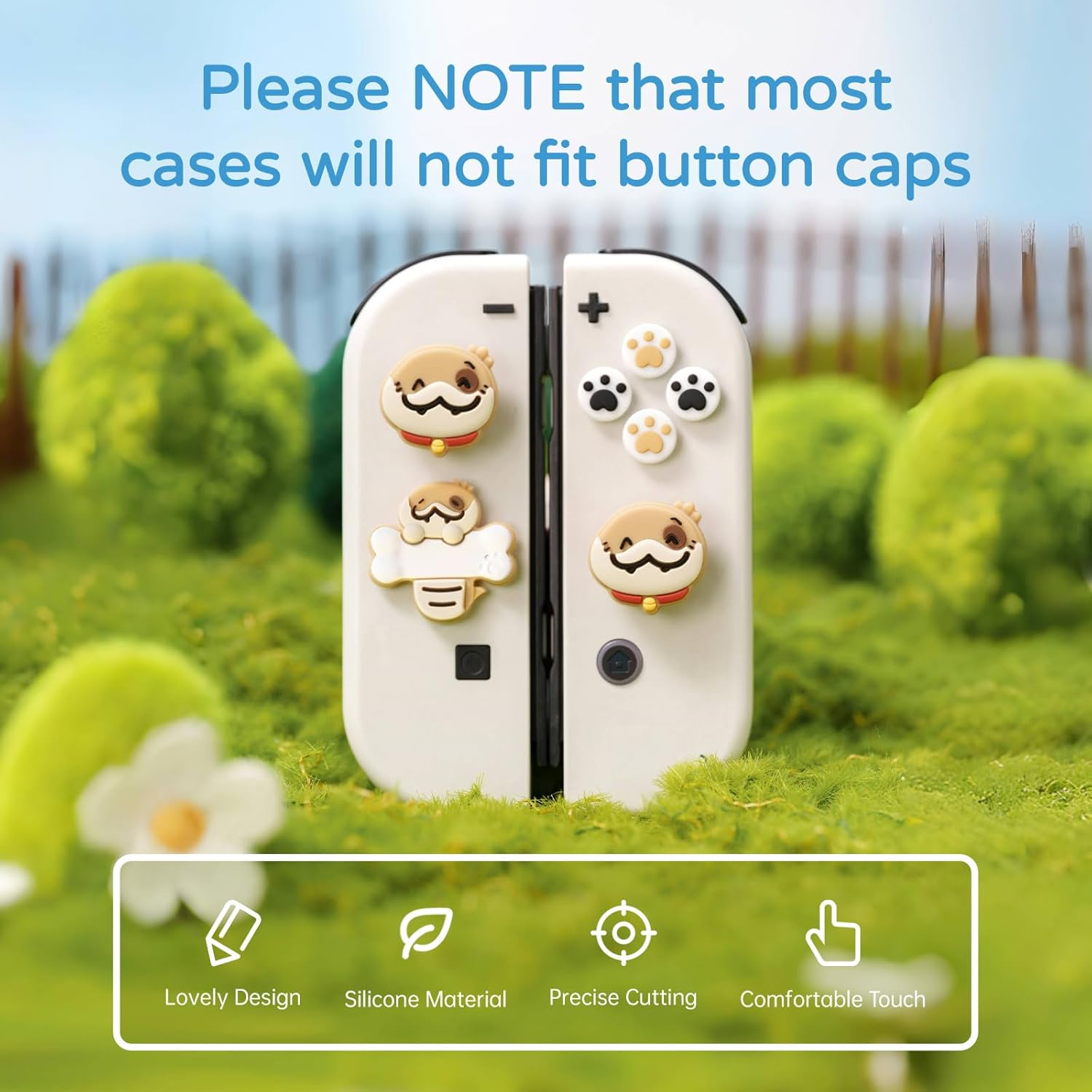 BUBBLELOGUS Soft Silicone ABXY Key Buttons Sticker Joystick Cover, Cute Cross D-Pad Button Caps Thumb Grips Set for Nintendo Switch/Oled Controller - Snake Spot image number 1