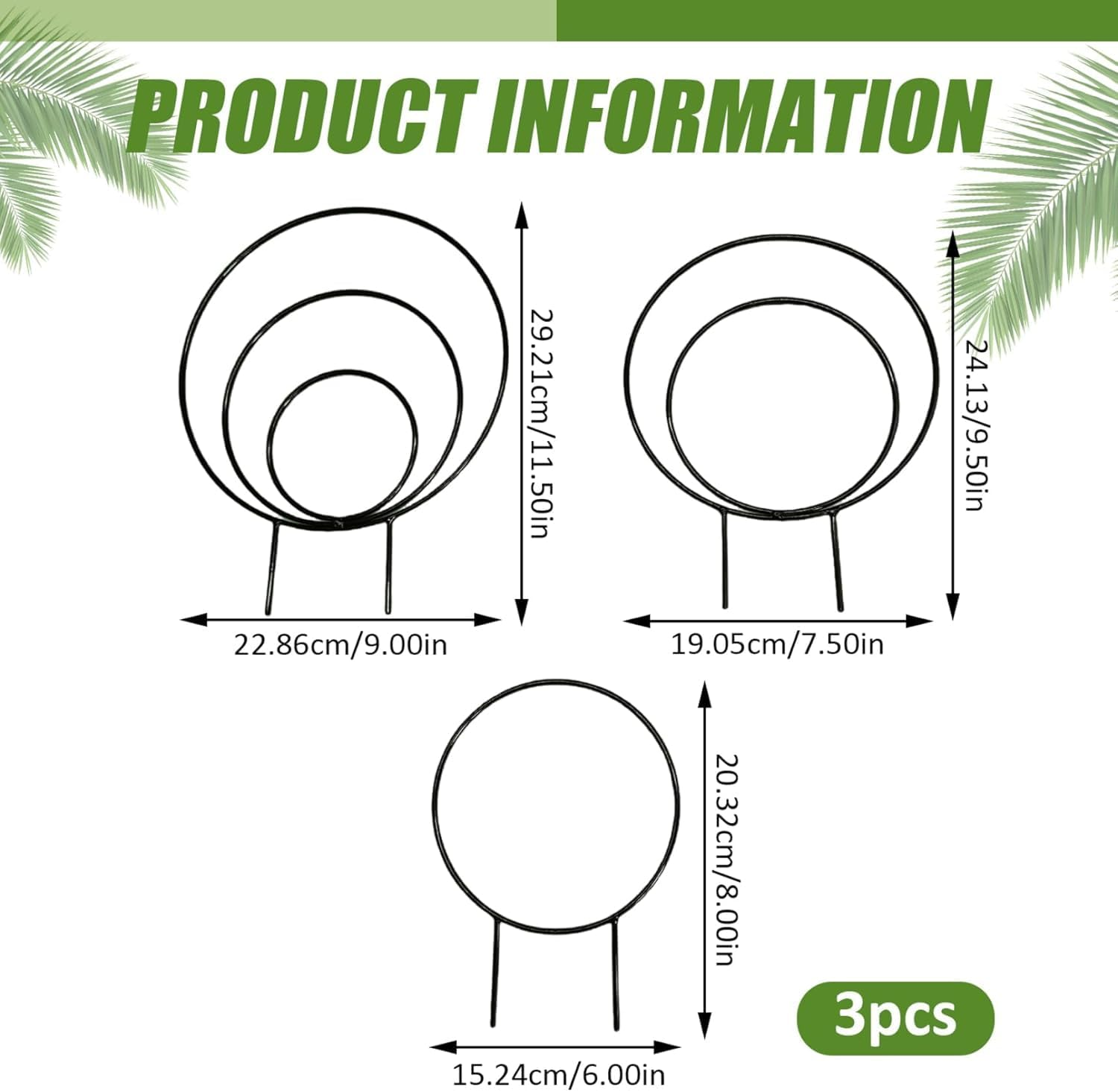 Round Plant Trellis Support Stakes, 3 Pieces, Black, Multiple Sizes for Indoor Climbing Plants,Unique round Hoya Trellis, Different Size Houseplant Trellis for Indoor Climbing Plant,Black image number 5