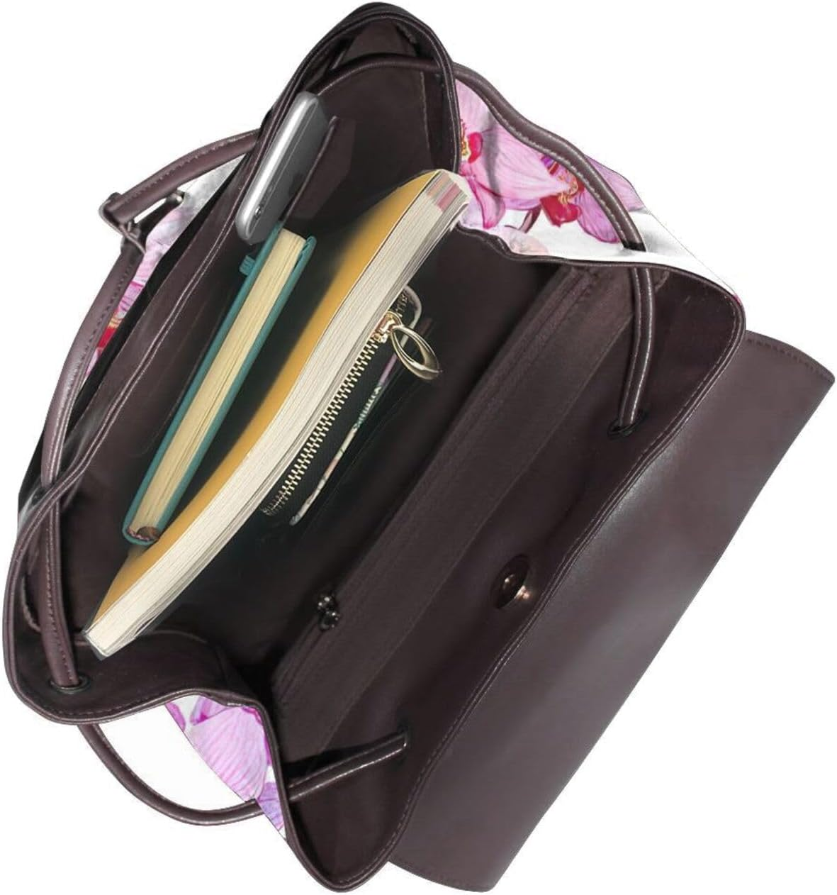 Edwal Pink Flowers and Butterfly Print Leather Backpack Laptop Bag for Women Fashion Multipurpose Daypack for College Work Travel, Black, One Size