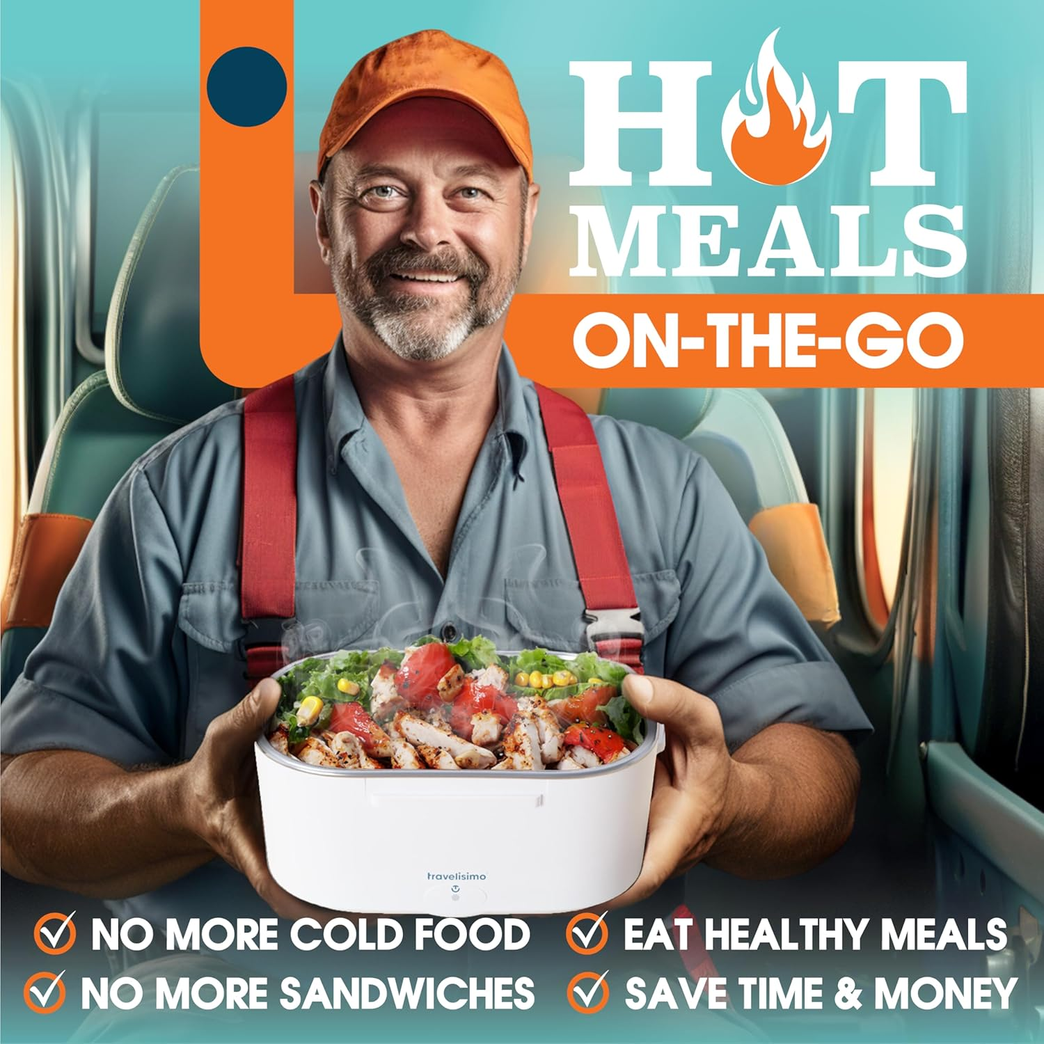 TRAVELISIMO Electric Lunch Box, 80 W Food Box, Warm Lunch, 1.5 L Heat Box for Food, 3-In-1 Lunch Box, Electric 12 V/24 V/220 V, Heat Container for Takeaway for Work, Car, Truck, Electric Lunch Box image number 2