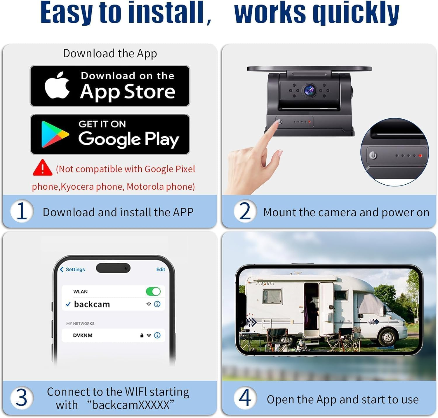 7JI Wifi Magnetic Solar Wireless Backup Camera, Rechargeable 1080P Rear View Camera for Truck RV Trailer Car, DVR Recording Night Vision, IP68 Waterproof, Easy Installation image number 4