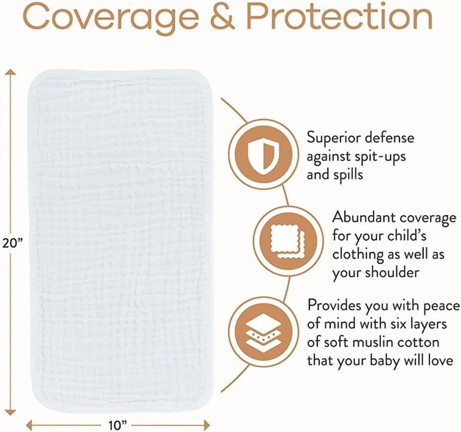 100% Cotton Baby Burp Cloths - 10 Piece Pack of Soft Newborn Face Towels, Absorbent Baby Wipes, Wearable Cotton Drool Towels. Reusable Cotton Baby Burp Cloths image number 5