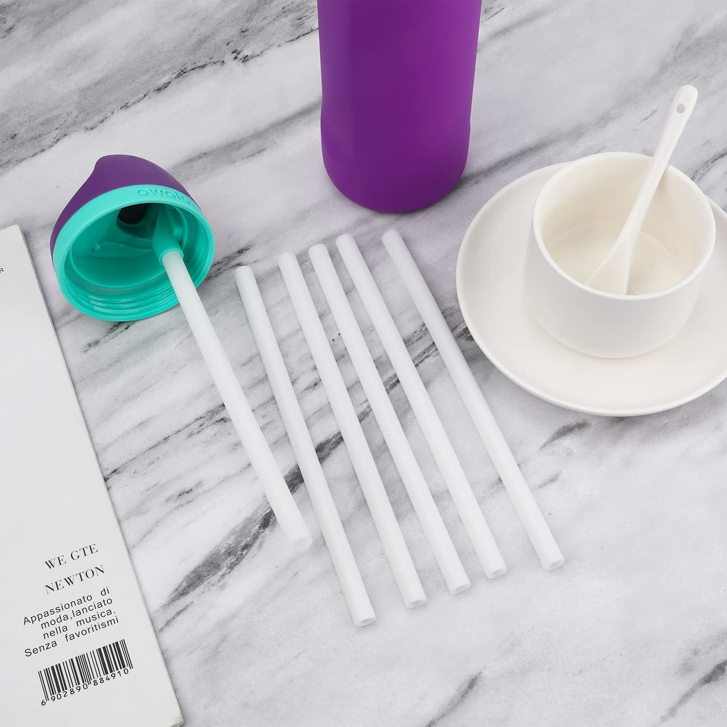 6Pcs Replacement Straws for Owala Freesip 24 Oz, 32 Oz, Reusable Straws with Cleaning Brush for Owala Flip Insulated Stainless Steel Water Bottle 24Oz 32Oz, Tumbler Accessories Parts (White) image number 4