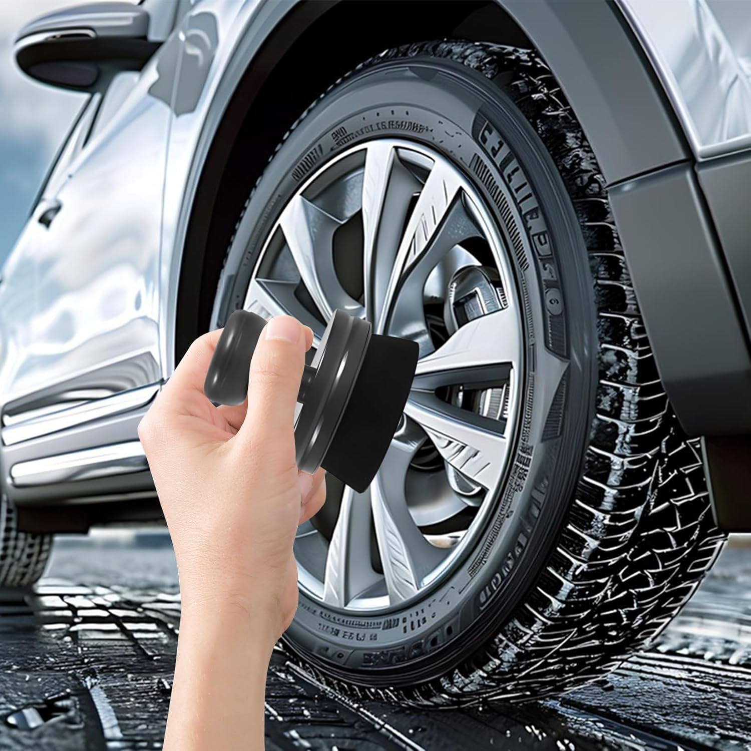 Jurcicat Pack of 2 Tyre Shine Applicator Brush, Professional Tyre Care, Tyre Care, Detailing Brush for Radiant Car Tyres, Ventilation Openings, Interior