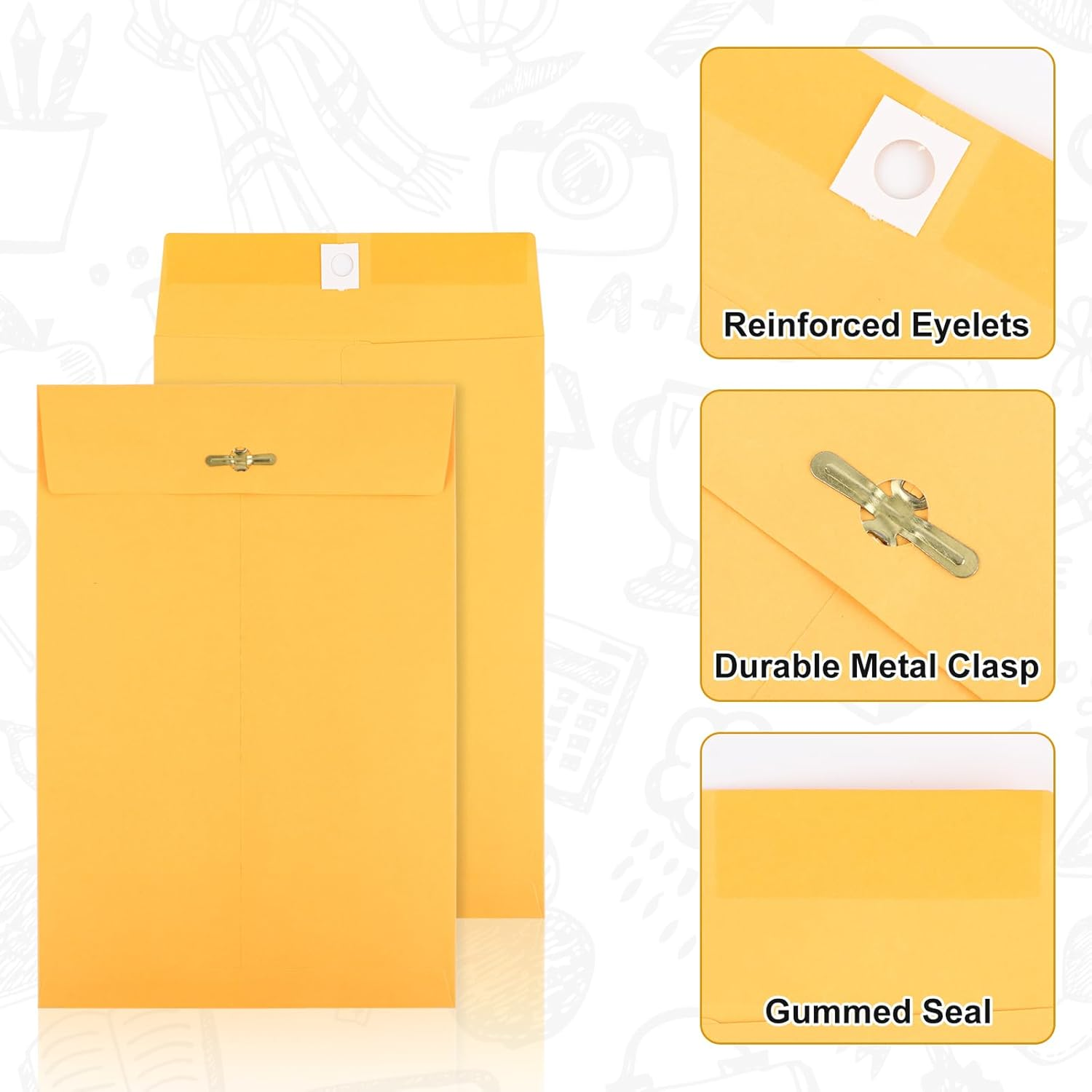 10Pcs Heavy Duty Clasp Mailing Envelopes 6X9 Inches, Large Kraft Catalog Envelope Thick Manila Envelopes with Clasp Closure for Office Business School Home image number 2