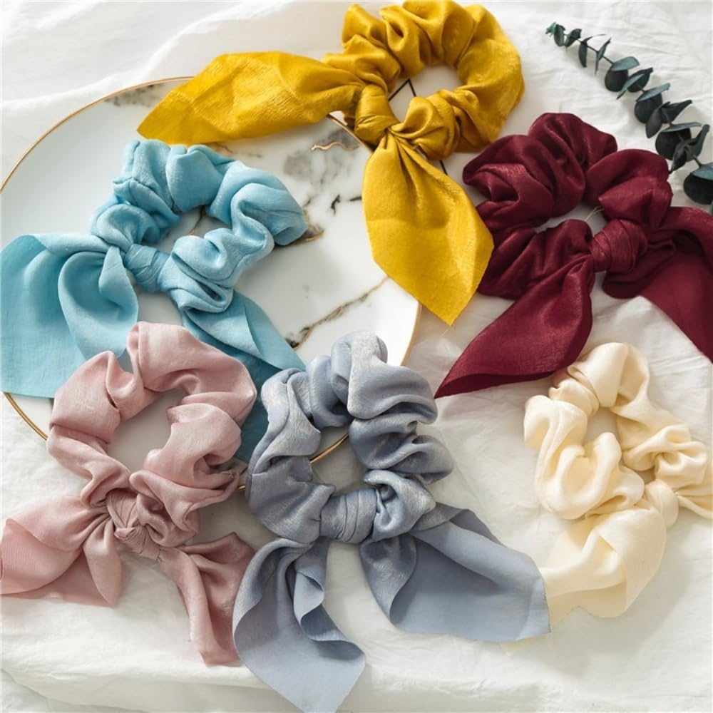 Pack of 2 Women'S Scrunchies with Bow, Rubber Bands, Hair Bands, Elastic Thick Bands for Hair, Hair Rings, Hair Accessories, Ponytail Holder, Hair Accessories for Girls Women, Milky image number 5