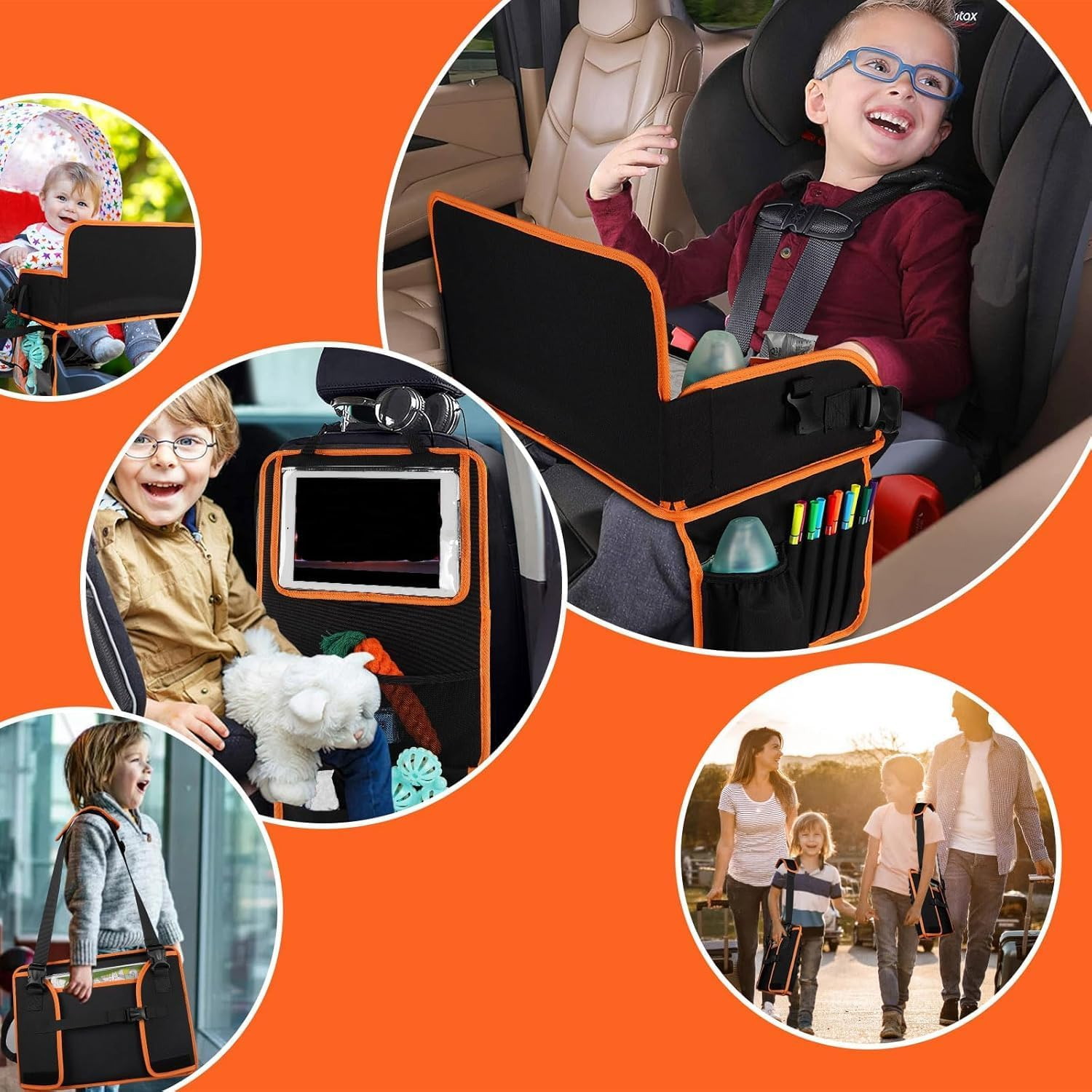 Heyinova Travel Tray,For Kids Car Seat,Car Seat Organizer Toddler with Dry Erase Board Car Lap Desk Table with Ipad Holder, Storage Pocket, Kids Active Eating Tray for Road Trip, Airplane, Stroller image number 2