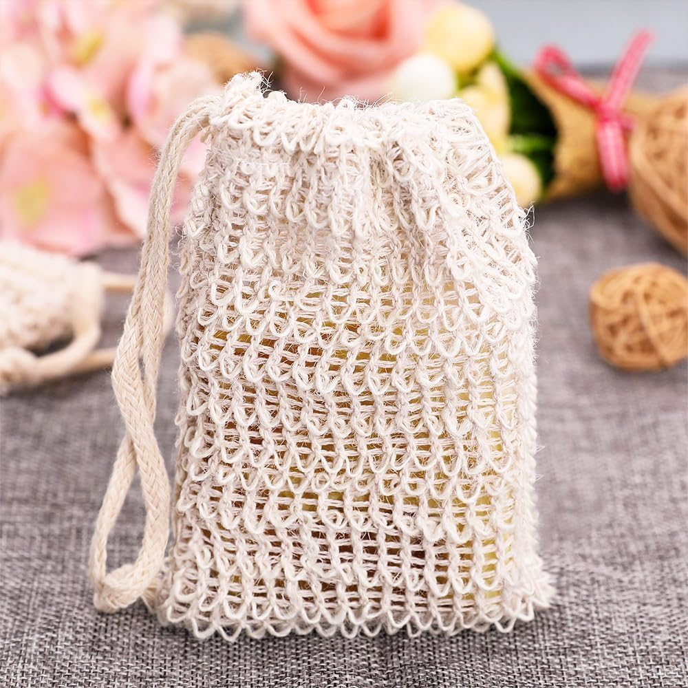 10 Pack Natural Sisal Soap Saver Bag Zero Waste Mesh Bar Soap Loofah Holder Pouch for Shower (10 Pack Yellow)