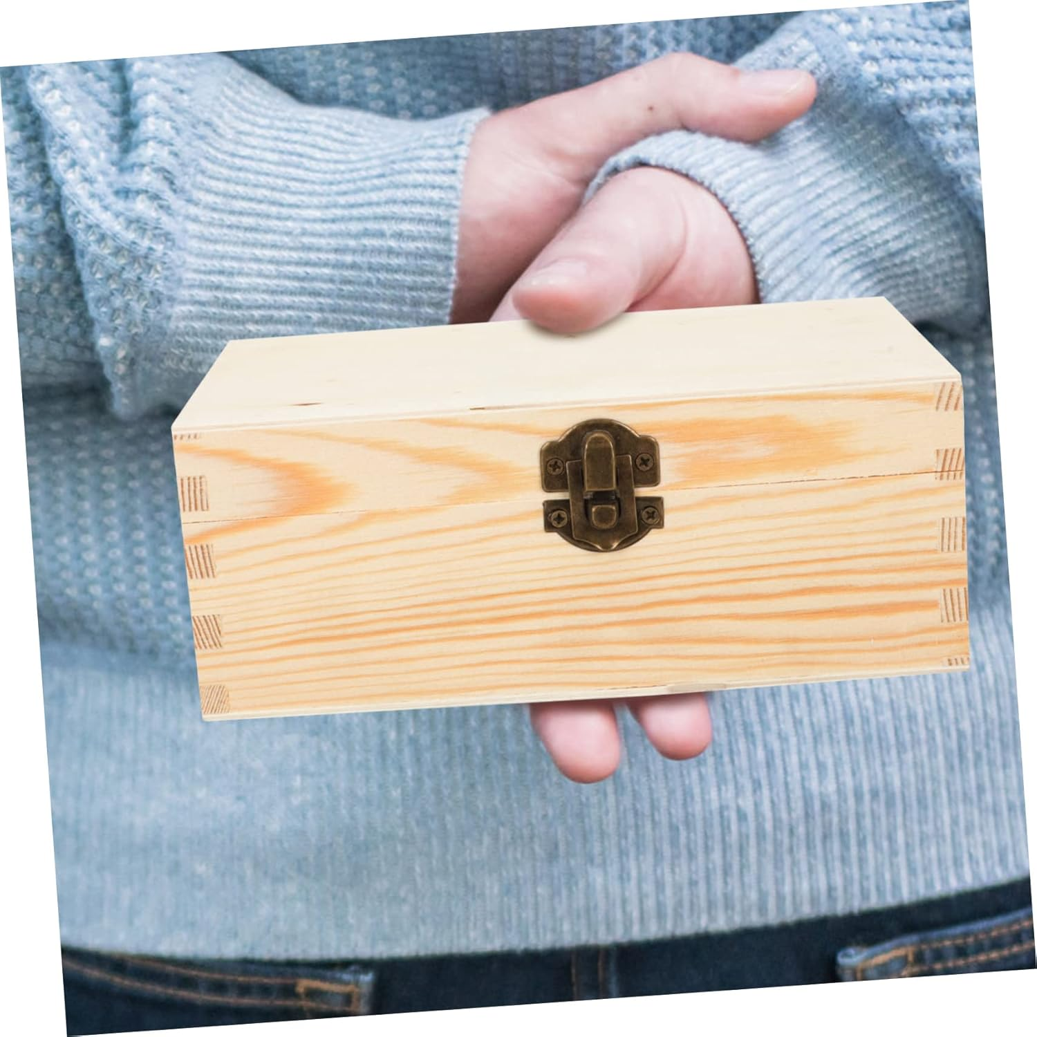 ARTIBETTER 2Pcs Trinket Box DIY Jewelry Storage Boxes Portable Lock Natural Wood Material for Daily Use image number 2