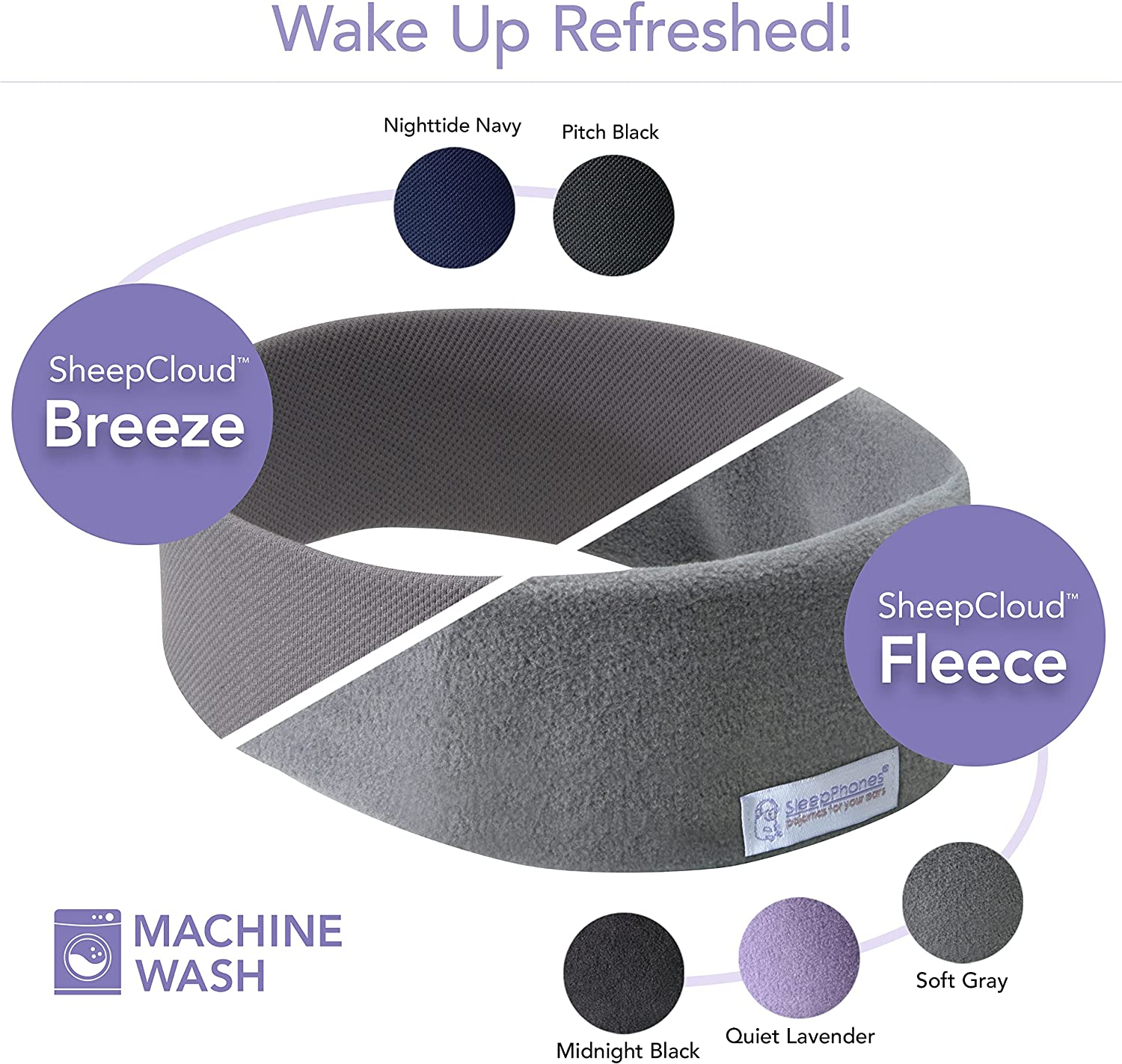 Sleepphones Effortless V8 Sleep Headphones by Acousticsheep | 24-Hour Battery | Original Comfortable Bluetooth Headphones with Wireless Induction Charging (Medium, Midnight Black Fleece, AU Wall Plug)