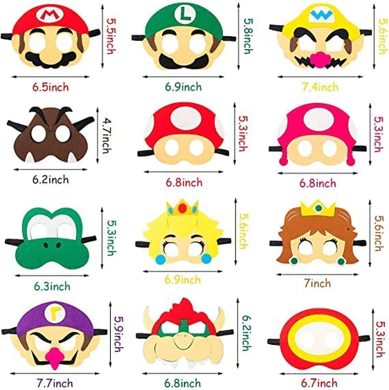 12Pcs Mario Mask, Birthday Cosplay Character Mario Masks, Cosplay Party Masks, Felt Masks, Children'S Party Masks, Character Masquerade, Halloween Dress up Party Supplies for Kids Party image number 6