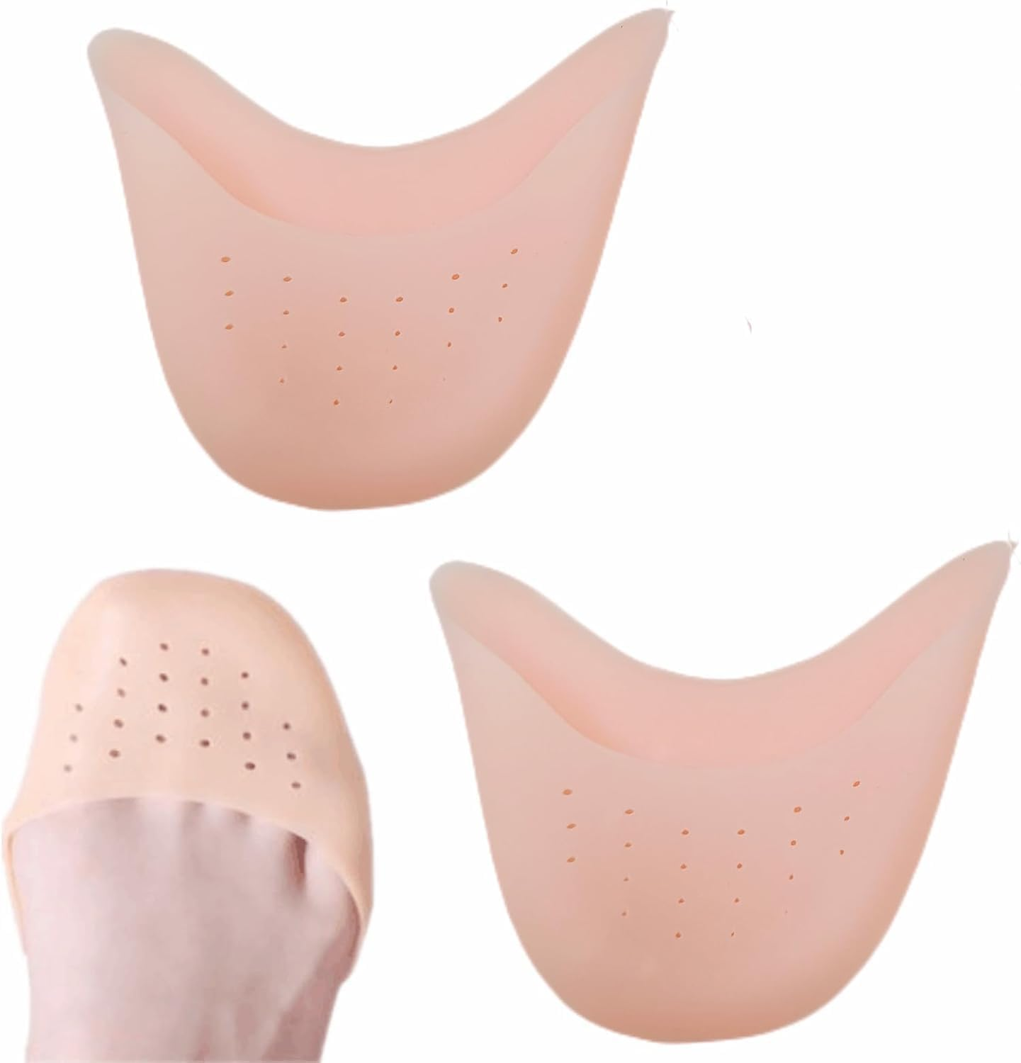 2 Pcs Ballet Dance Toe Pads Soft Silicone Gel Toe Covers High Heels Toe Caps for Women Toe Protector with Breathable Hole (Complexion, One Size)