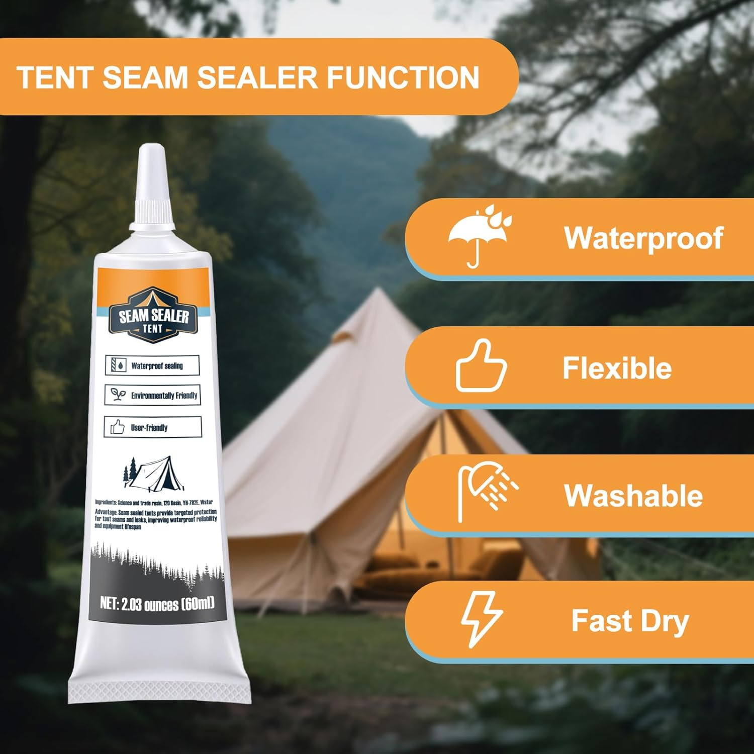 Tent Seam Sealer 120Ml, No Sew Solution Waterproof Fast Cure Seam Sealer Tent, for Tents and Outdoor Fabric, Clear image number 1
