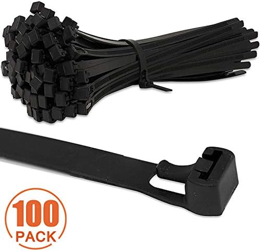 Sagasave 100 Pack Releasable Cable Ties, 7.2Mm X 250Mm, Reusable Strong Tie Wraps, Nylon Zip Ties for Home Office Workshop (Black) image number 1