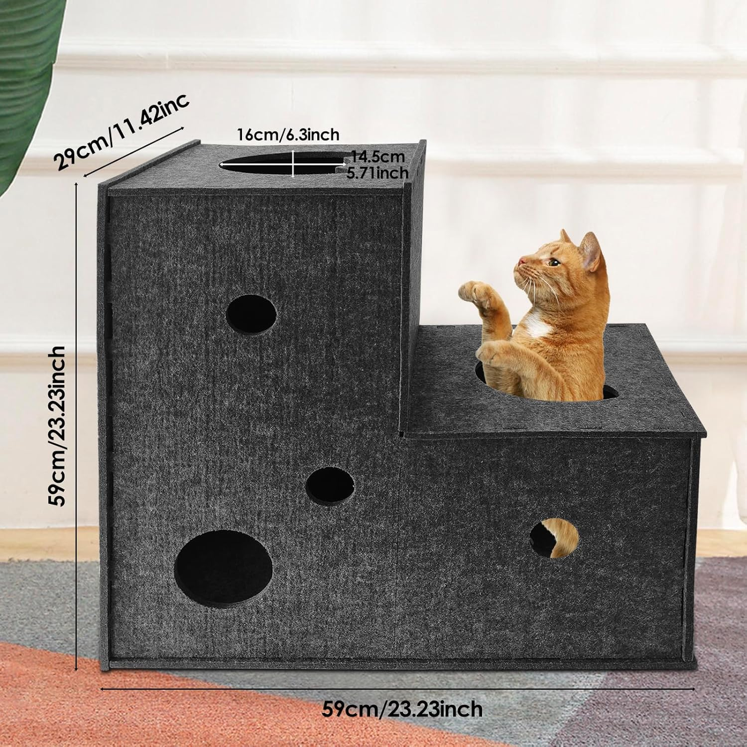 Cat Tunnel for Indoor Cats,Diy Transformable Cat Hideaway Cave,Kitten Play Tubes and Tunnels,Felt Peekaboo Cat Toy with Interactive Peek Holes (Grey, L-Shape Tunnel) image number 6