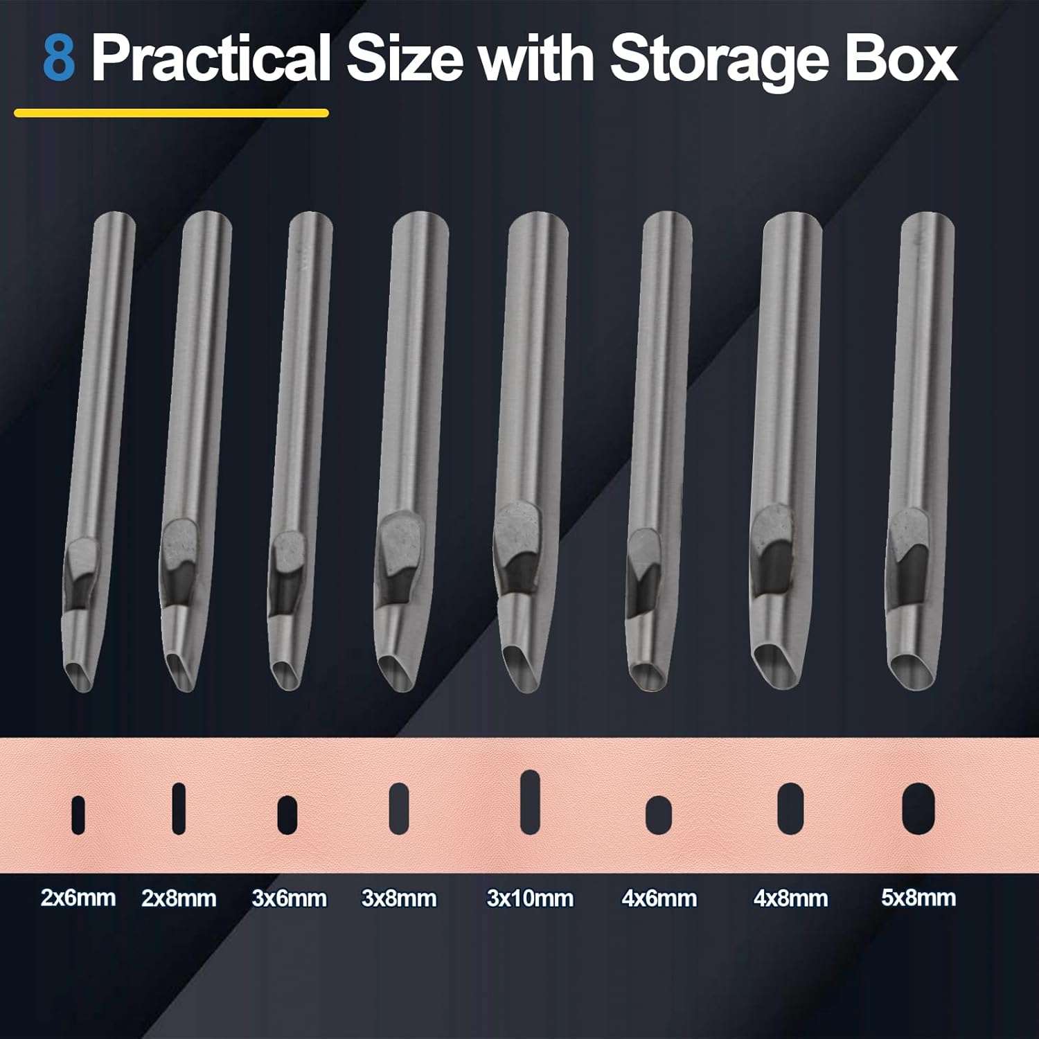 Boyistar 8 Size Oval Hole Punch for Leather 2Mm-5Mm, Leather Craft Punch Tools Set Hollow Punching Oval Belt Hole Cutter Tool for Watch Band, Belt, Leather Crafting with Storage Box image number 4