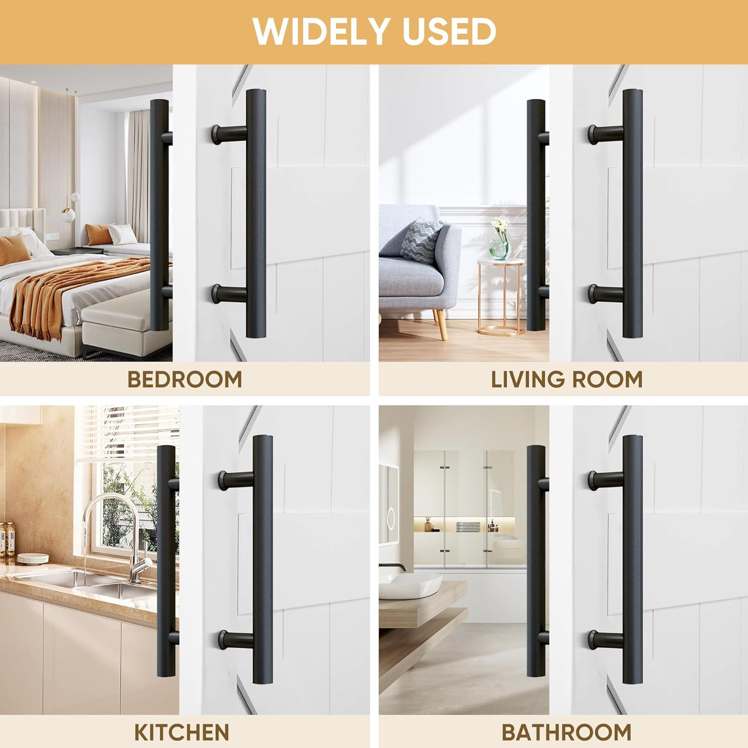 JUBEST 12" H Shape Sliding & Swing Door Handle, Matte Black Carbon Steel, Easy to Install