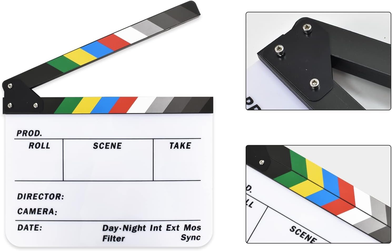 Acrylic Plastic Clapper Board for Film, 30X24Cm Director'S Film Clapboard Movie Cut Action Scene Slate for Movie, Video, TV Show, Studio Live, White image number 3