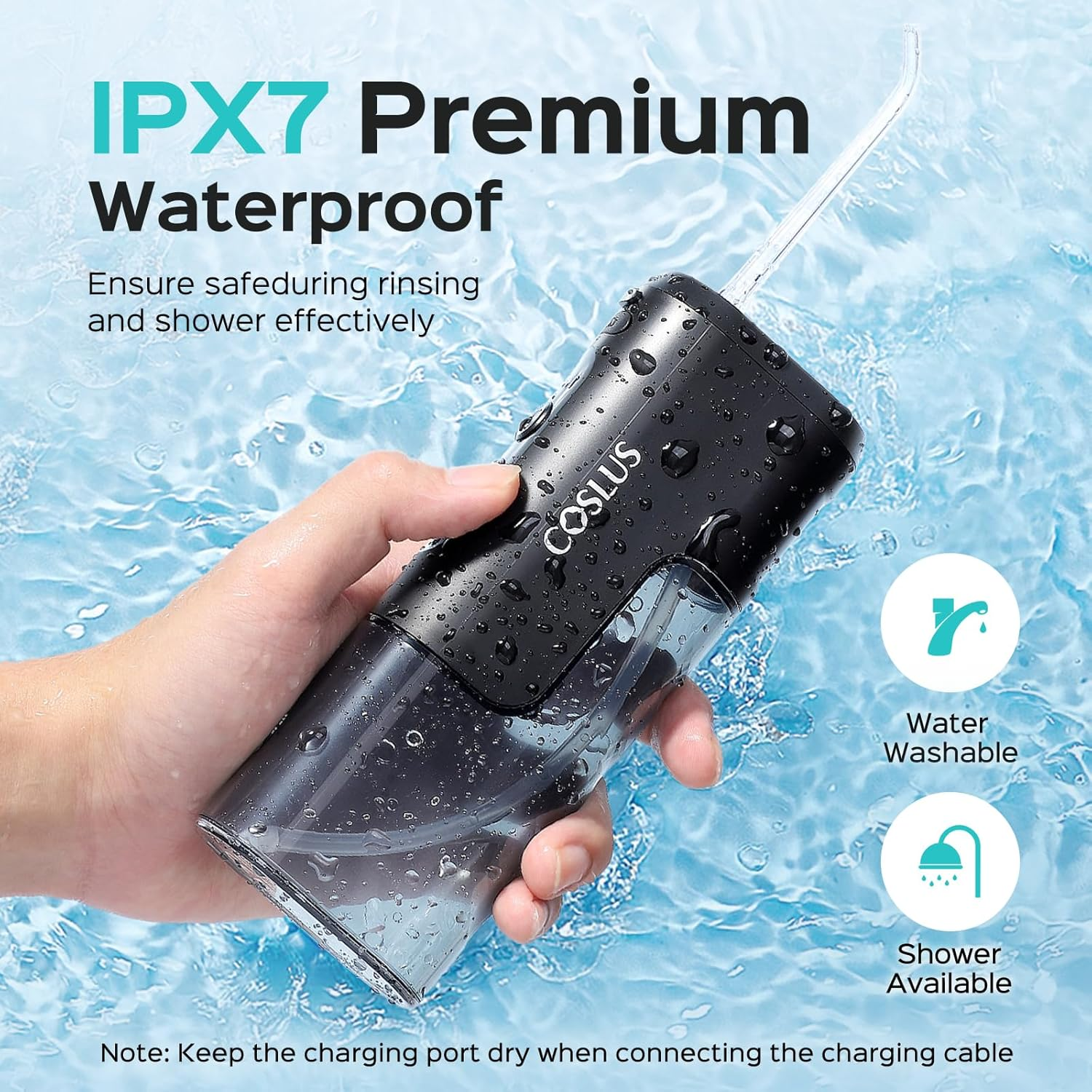COSLUS Mini Water Flosser for Travel: Cordless & Portable, IPX7 Waterproof, Plaque Removal, Ergonomic Design, Lightweight with Jet Tips & Travel Case, Black, T40 image number 1