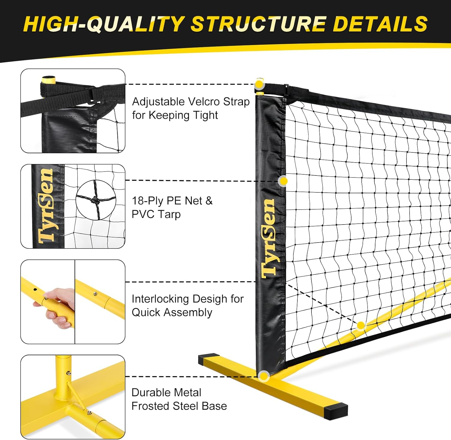 Portable Pickleball Net on Wheels, 22FT Pickleball Net for Driveway Backyard, Strong PE Net, Metal Frame, 4 Balls, 1 Carry Bag, Pickleball Net System for Indoor & Outdoor Play image number 1