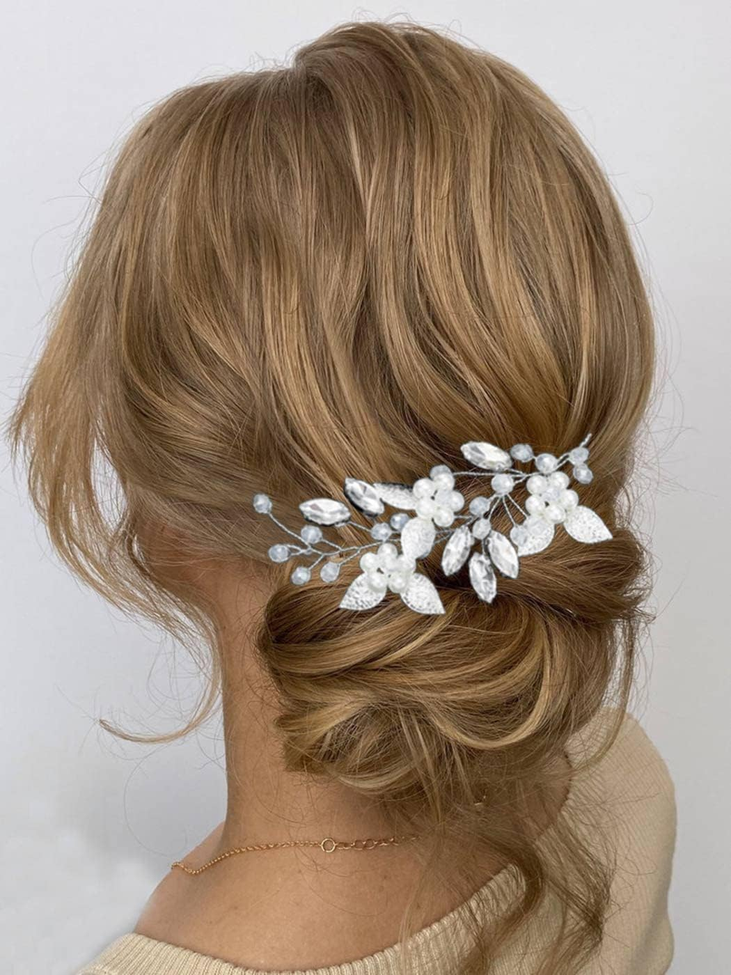 Esshogo Flower Leaf Headpiece, Silver Wedding Crystal, Silver Crystal Headband, Silver Crystal Hair Accessories, Wedding, Hair Accessories for the Bride image number 1