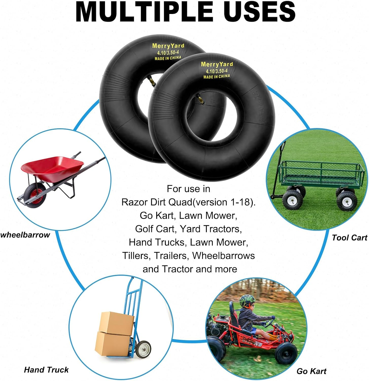 2-Pack of 4.10/3.50-4" Inner Tubes,Tr87 Bent Valve Stem,High Air Tightness,Heavy Duty Replacement for Hand Truck,Wheelbarrows,Mowers,Utility Wagon,And More-For 410/350-4 Wheel image number 6