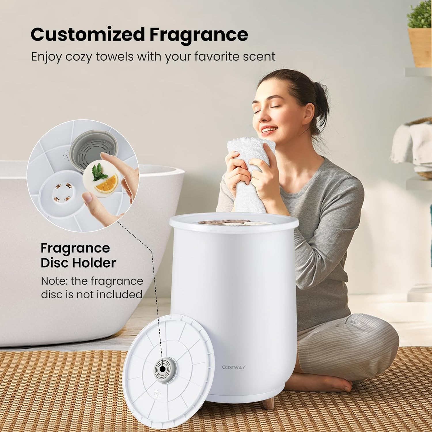 Costway Towel Warmer Bucket, 23L Large Luxury Bucket-Style Towel Warmer W/Fragrant Disc Holder, ETL Certified Bath Towel Warmer W/ 3-Level Heating, 20/40/60/90 Min Timer & Auto Shut Off image number 6