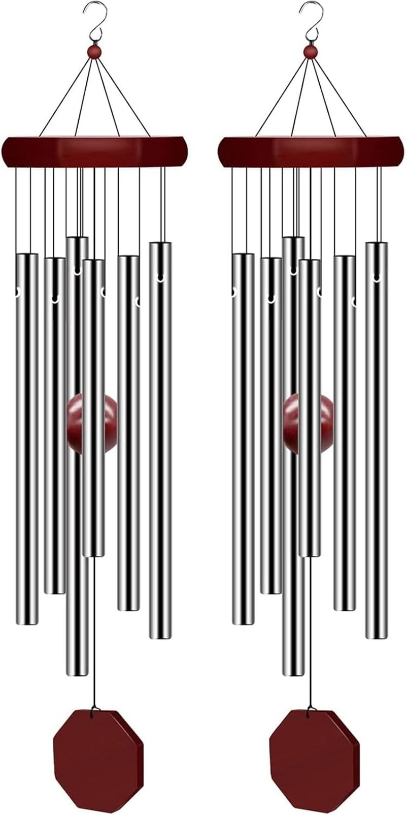 2 Pack Memorial Wind Chimes, Large Deep Tone Elegant Sympathy Wind-Chime Personalized with 6 Tuned Tubes, Outdoor Decor for outside Garden Porch Patio Balcony Home Decor (Silver, 28") image number 4