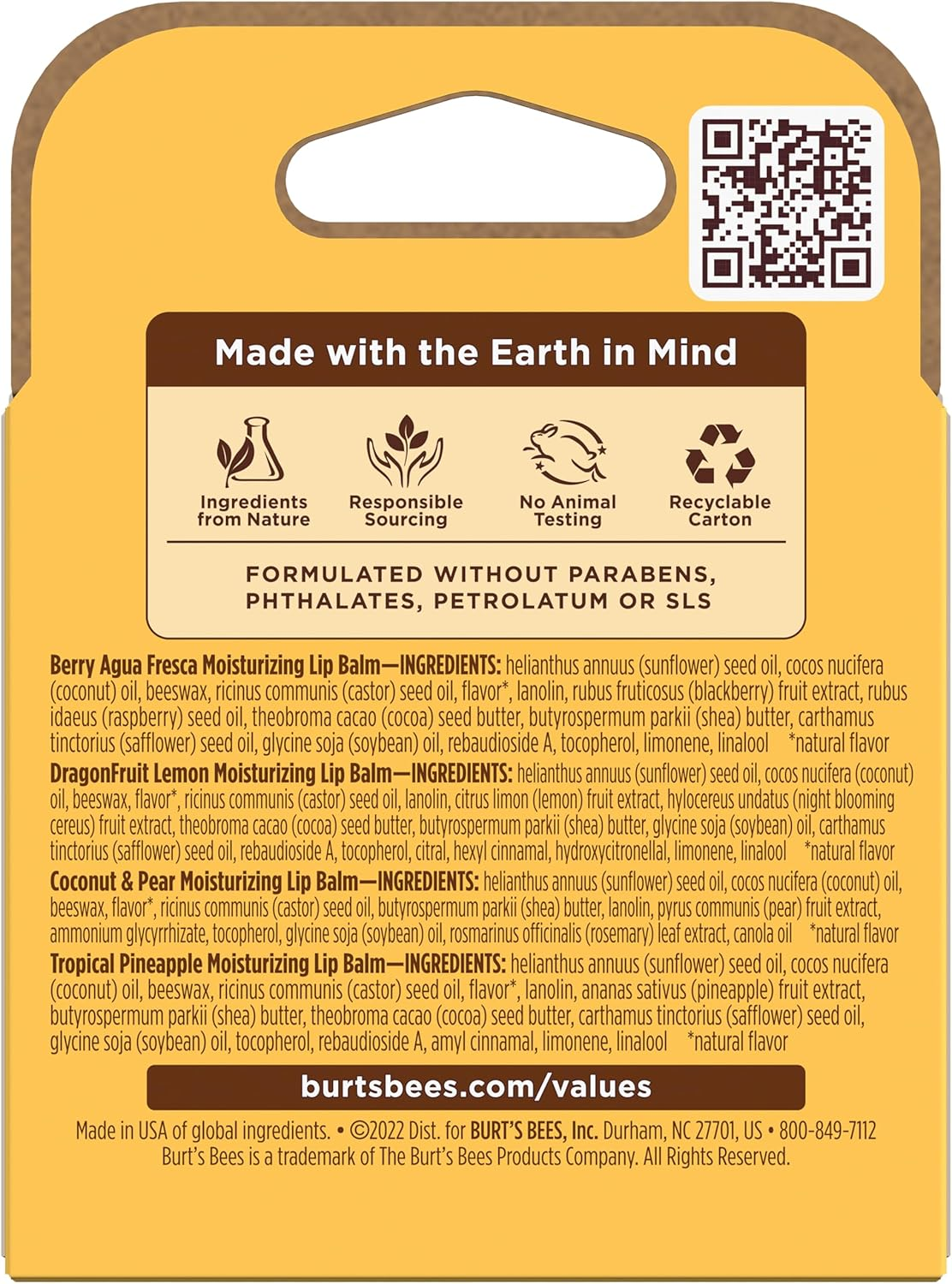 Burt'S Bees 100% Natural Origin Moisturising Lip Balm Set, Tropical Pineapple, Berry Agua Fresca, Dragon Fruit Lemon and Coconut and Pear, 4 Tubes image number 4