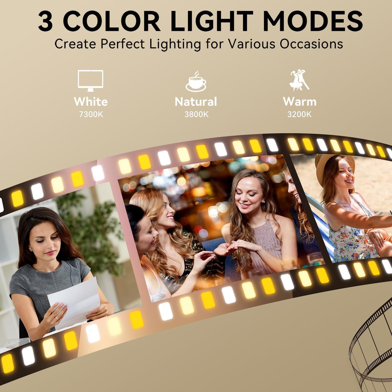 Vanity Makeup Mirror with 52 LED Lights, 3X/2X/1X Rechargeable Magnifying Mirror, Touch Screen Stepless Dimmable Color Adjustable Trifold Mirrors, 90&deg; Rotation Portable Cosmetic Vanity Mirrors image number 4